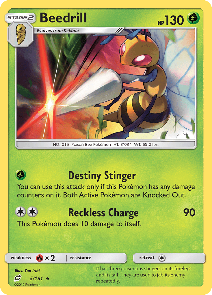 Fire[×2], Grass, Normal, Rare, Reverse Holofoil, Sun & Moon: Team Up Beedrill (5/181) [Sun & Moon: Team Up] - Trading Card World