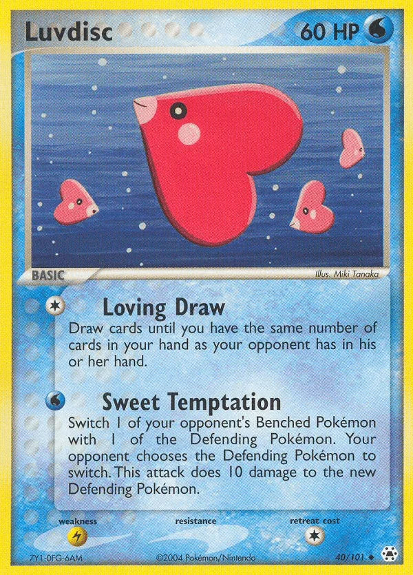 40, EX: Hidden Legends, Lightning[×2], Normal, Reverse Holofoil, Uncommon, Water Luvdisc (40/101) [EX: Hidden Legends] - Trading Card World