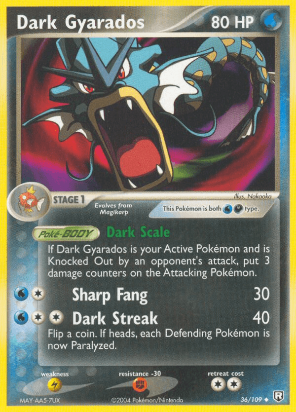 36, Darkness, EX: Team Rocket Returns, Fighting[-30], Lightning[×2], Normal, Uncommon, Water Dark Gyarados (36/109) [EX: Team Rocket Returns] - Trading Card World