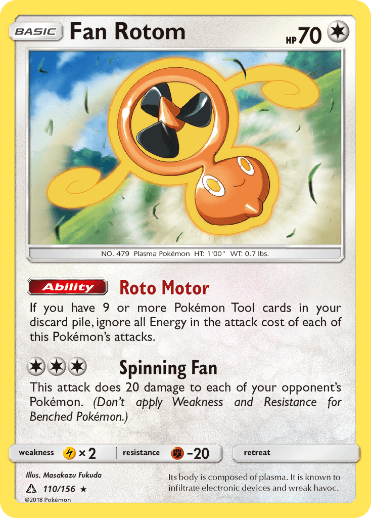 110, Colorless, Fighting[-20], Lightning[×2], Normal, Rare, Reverse Holofoil, Sun & Moon: Ultra Prism Fan Rotom (110/156) [Sun & Moon: Ultra Prism] - Trading Card World