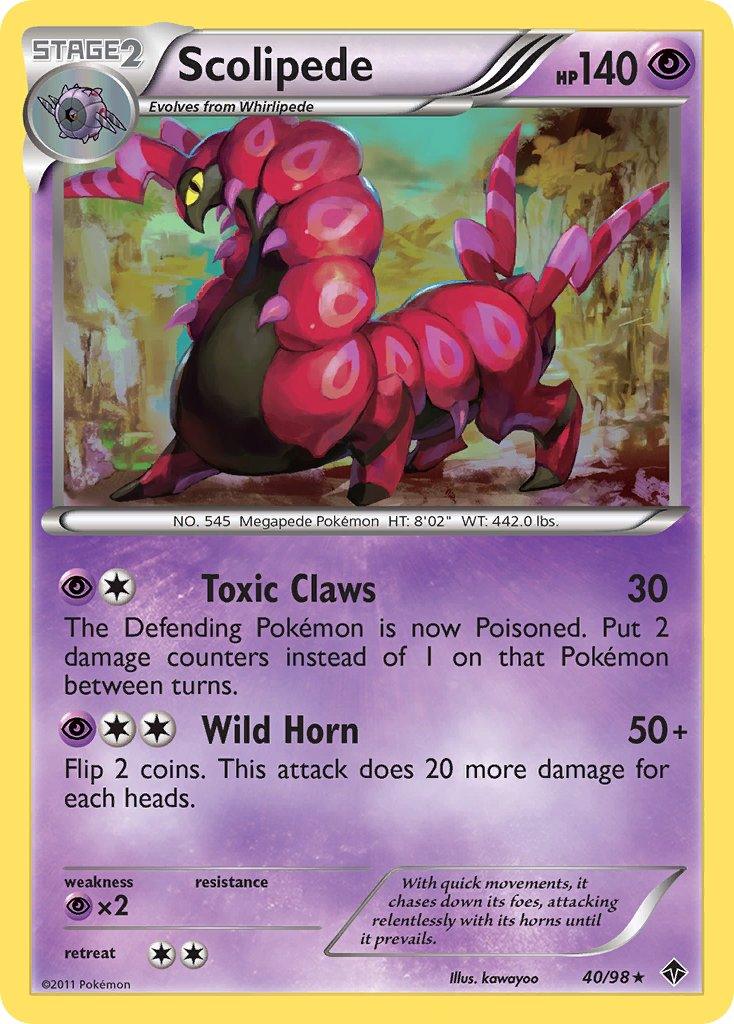 40, Black & White: Emerging Powers, Holo Rare, Holofoil, Psychic, Psychic[×2] Scolipede (40/98) (Theme Deck Exclusive) [Black & White: Emerging Powers] - Trading Card World