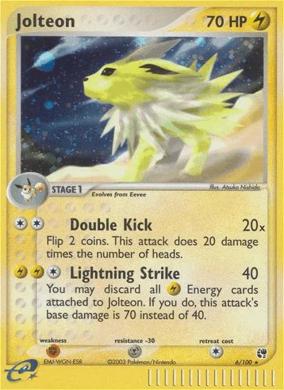 EX: Sandstorm, Fighting[×2], Holo Rare, Holofoil, Lightning, Metal[-30], Reverse Holofoil Jolteon (6/100) [EX: Sandstorm] - Trading Card World