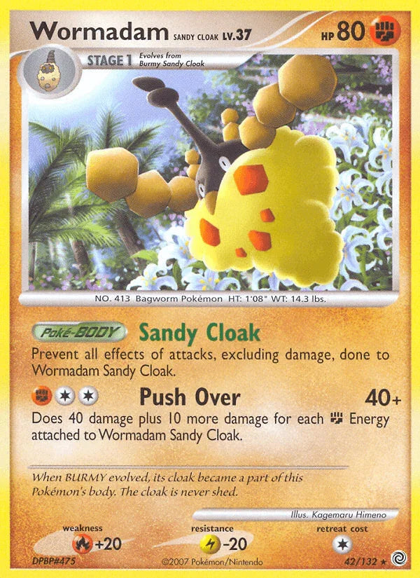 42, Diamond & Pearl: Secret Wonders, Fighting, Fire[+20], Lightning[-20], Normal, Rare, Reverse Holofoil Wormadam Sandy Cloak (42/132) [Diamond & Pearl: Secret Wonders] - Trading Card World