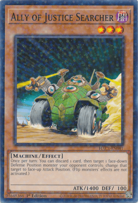1st Edition, Common, Dark, Effect Monster, Hidden Arsenal: Chapter 1, Machine Ally of Justice Searcher (Duel Terminal) [HAC1-EN081] Common - Trading Card World