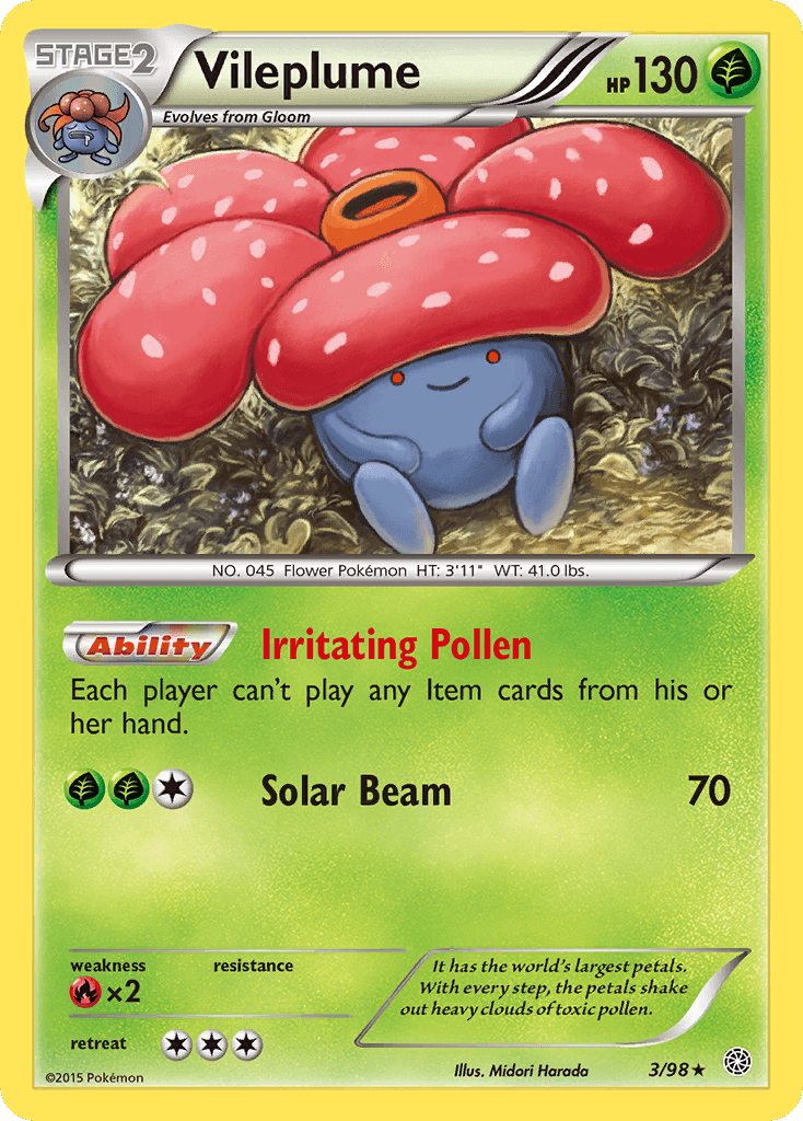 Fire[×2], Grass, Normal, Rare, Reverse Holofoil, XY: Ancient Origins Vileplume (3/98) [XY: Ancient Origins] - Trading Card World