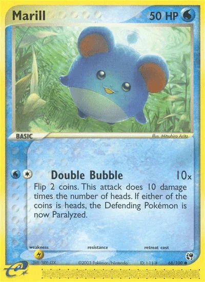 68, Common, EX: Sandstorm, Lightning[×2], Normal, Reverse Holofoil, Water Marill (68/100) [EX: Sandstorm] - Trading Card World