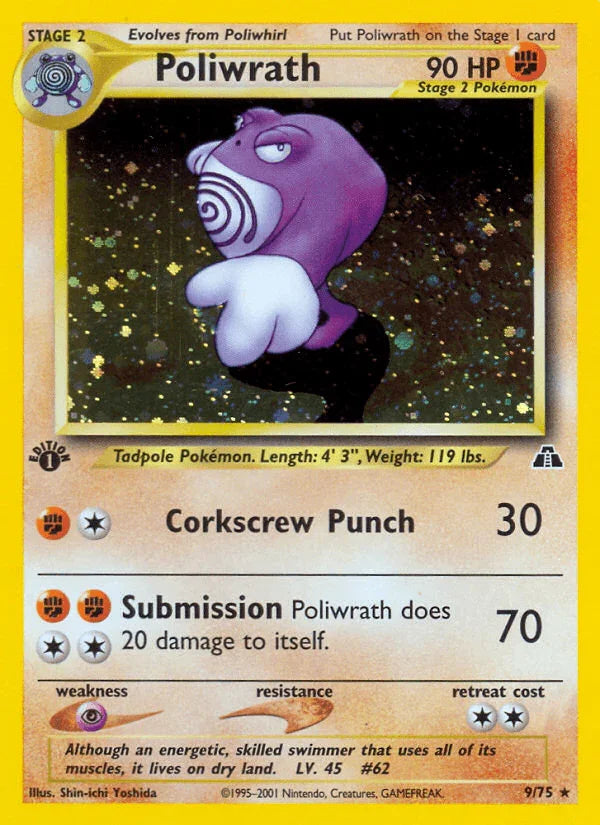1st Edition Holofoil, Fighting, Holo Rare, Neo Discovery 1st Edition, Psychic[×2] Poliwrath (9/75) [Neo Discovery 1st Edition] - Trading Card World
