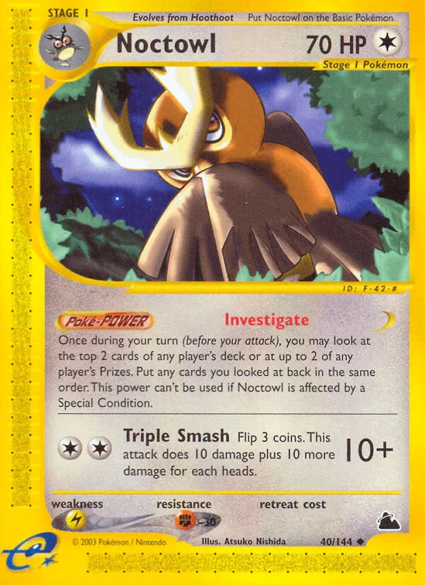 40, Colorless, Fighting[-30], Lightning[×2], Normal, Reverse Holofoil, Skyridge, Uncommon Noctowl (40/144) [Skyridge] - Trading Card World