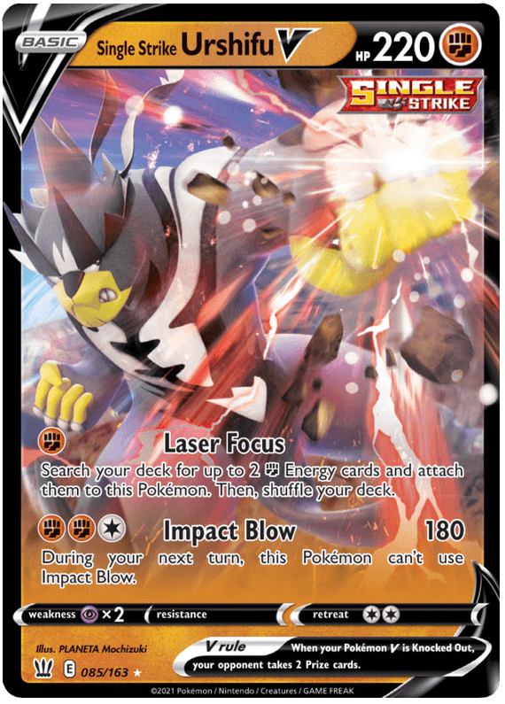 085, Fighting, Holofoil, Psychic[x2], Sword & Shield: Battle Styles, Ultra Rare Single Strike Urshifu V (085/163) [Sword & Shield: Battle Styles] - Trading Card World