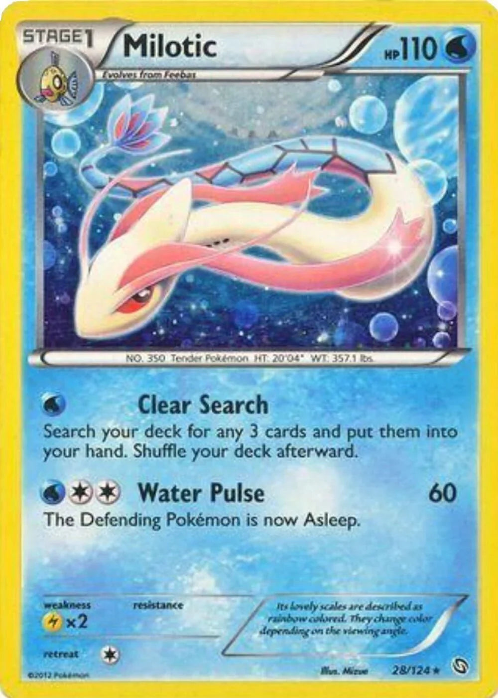 28, Black & White: Dragons Exalted, Holo Rare, Holofoil, Lightning[×2], Water Milotic (28/124) (Cosmos Holo) [Black & White: Dragons Exalted] - Trading Card World