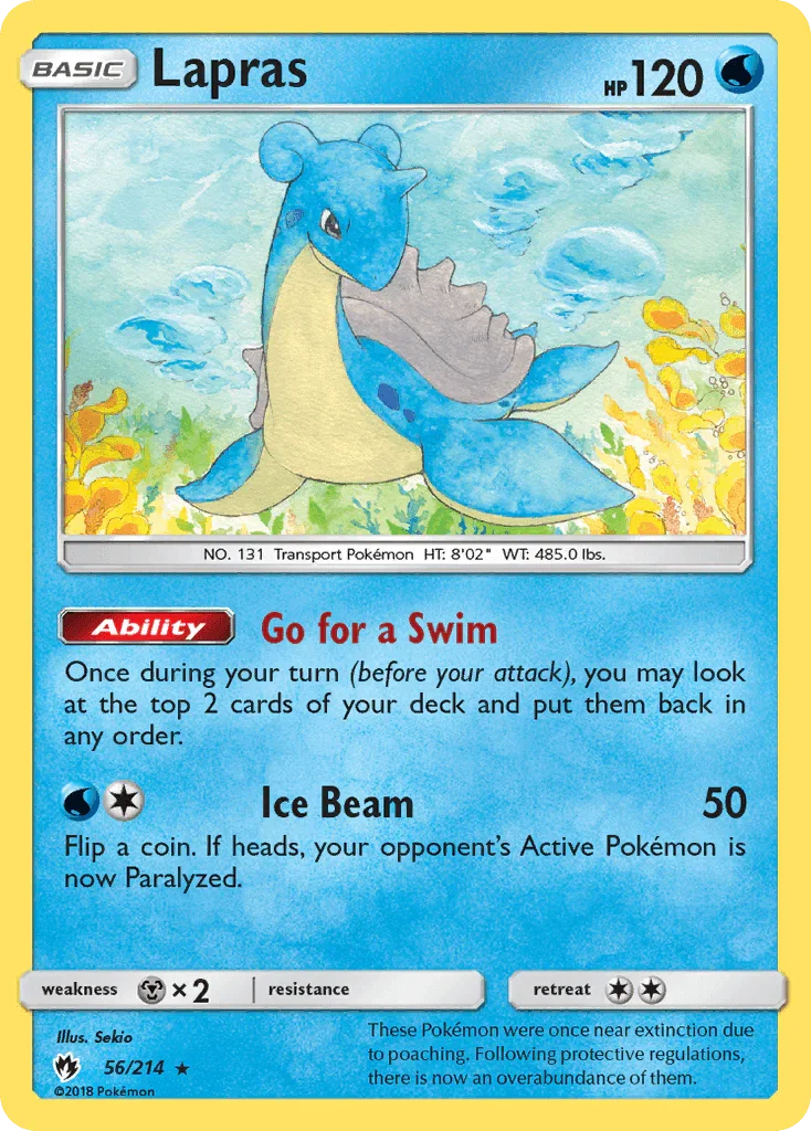 56, Metal[×2], Normal, Rare, Reverse Holofoil, Sun & Moon: Lost Thunder, Water Lapras (56/214) [Sun & Moon: Lost Thunder] - Trading Card World