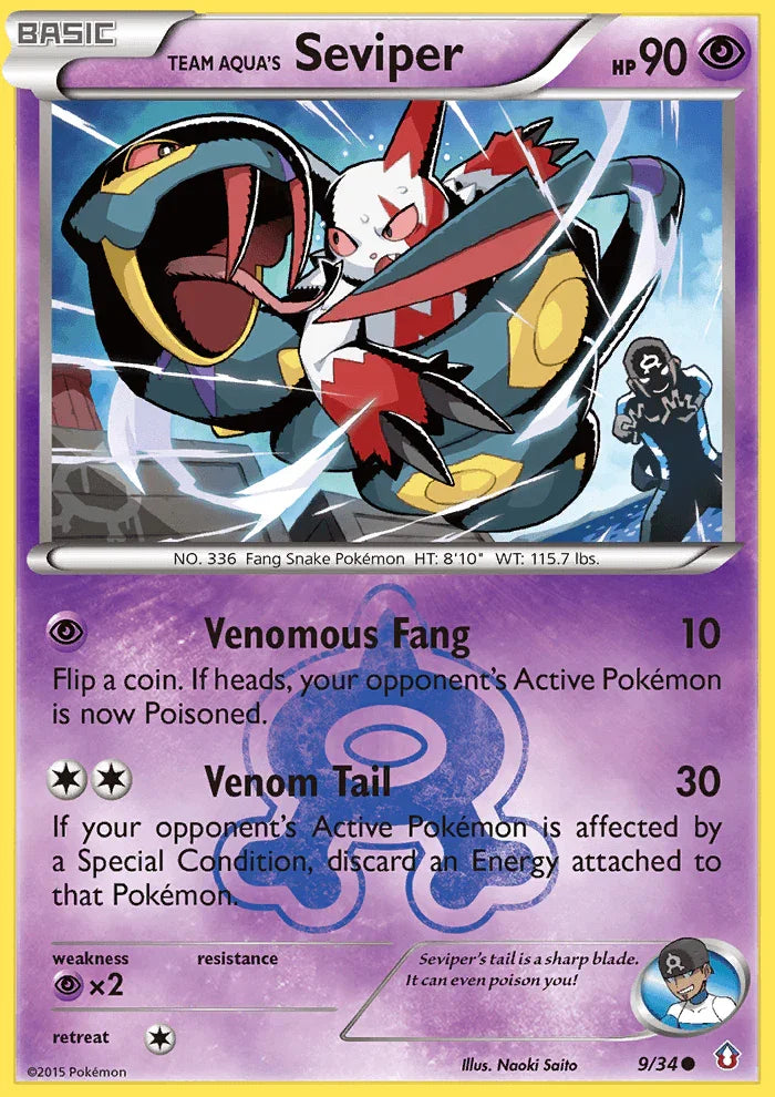 Common, Normal, Psychic, Psychic[×2], Reverse Holofoil, XY: Double Crisis Team Aqua's Seviper (9/34) [XY: Double Crisis] - Trading Card World