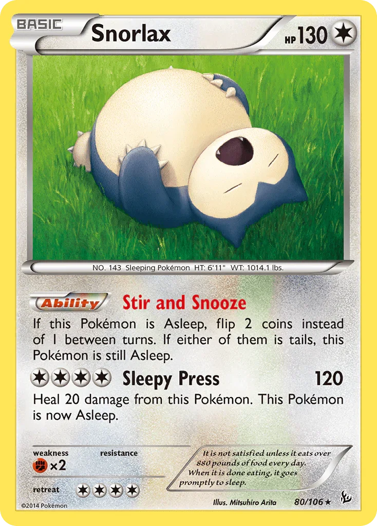 80, Colorless, Fighting[×2], Normal, Rare, Reverse Holofoil, XY: Flashfire Snorlax (80/106) [XY: Flashfire] - Trading Card World