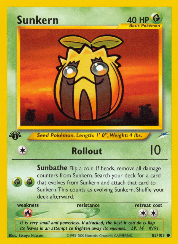1st Edition Normal, 83, Common, Fire[×2], Grass, Neo Destiny 1st Edition Sunkern (83/105) [Neo Destiny 1st Edition] - Trading Card World