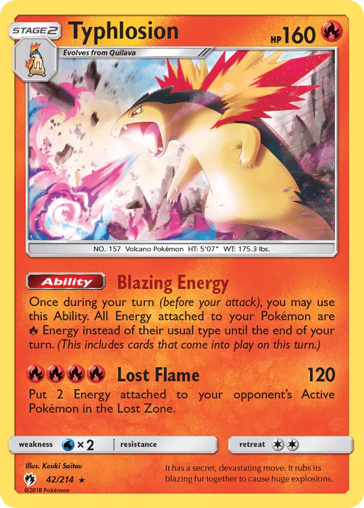 42, Fire, Holo Rare, Holofoil, Reverse Holofoil, Sun & Moon: Lost Thunder, Water[×2] Typhlosion (42/214) [Sun & Moon: Lost Thunder] - Trading Card World