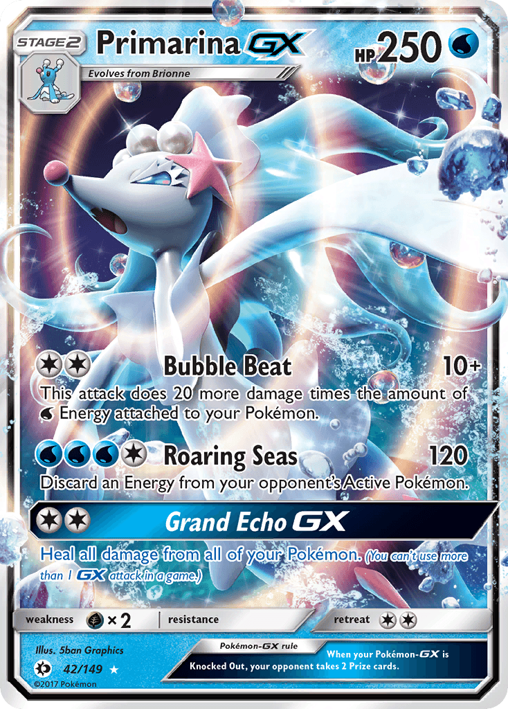 42, Grass[×2], Holofoil, Sun & Moon: Base Set, Ultra Rare, Water Primarina GX (42/149) [Sun & Moon: Base Set] - Trading Card World