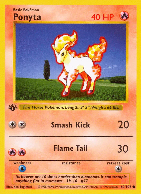 1st Edition Normal, 60, Base Set 1st Edition, Common, Fire, Water[×2] Ponyta (60/102) (Shadowless) [Base Set 1st Edition] - Trading Card World