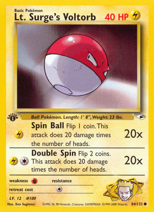 1st Edition Normal, 84, Common, Fighting[×2], Gym Heroes 1st Edition, Lightning Lt. Surge's Voltorb (84/132) [Gym Heroes 1st Edition] - Trading Card World