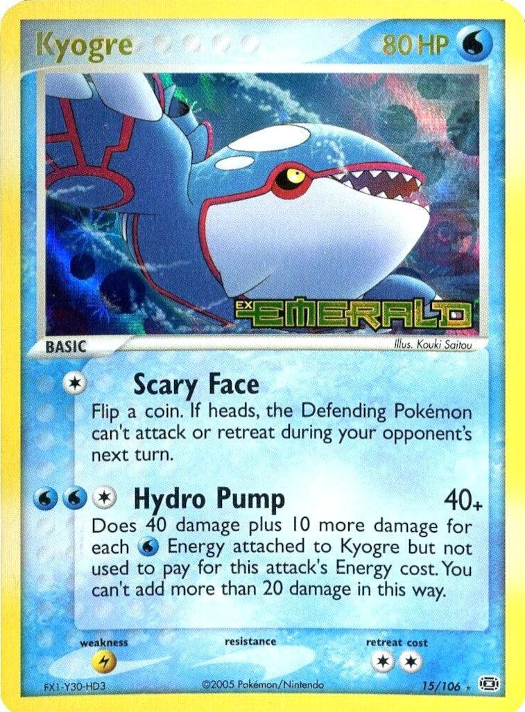 15, EX: Emerald, Lightning[×2], Rare, Reverse Holofoil, Water Kyogre (15/106) (Stamped) [EX: Emerald] - Trading Card World