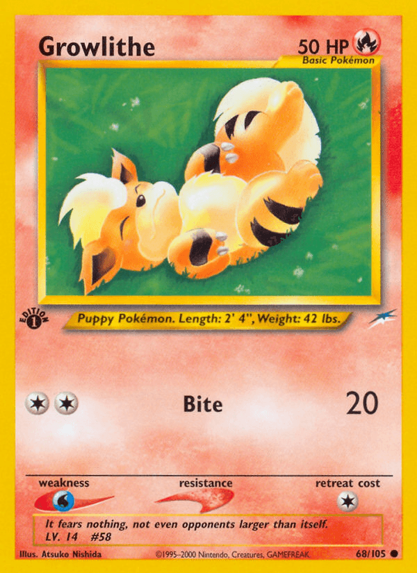 1st Edition Normal, 68, Common, Fire, Neo Destiny 1st Edition, Water[×2] Growlithe (68/105) [Neo Destiny 1st Edition] - Trading Card World