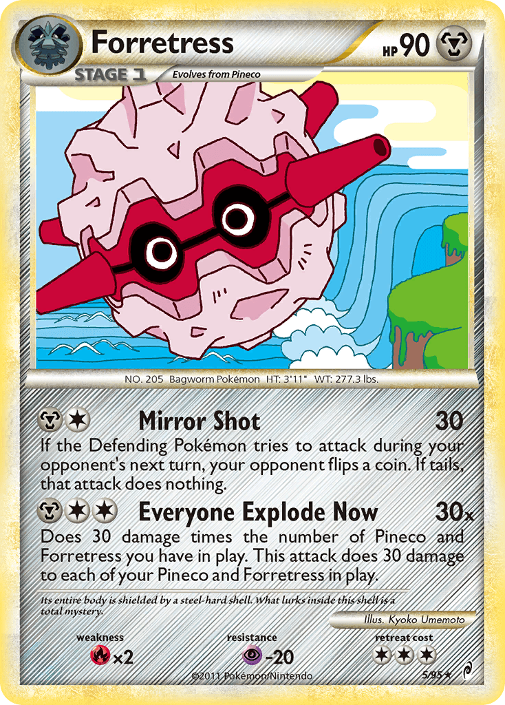 Fire[×2], HeartGold & SoulSilver: Call of Legends, Holo Rare, Holofoil, Metal, Psychic[-20], Reverse Holofoil Forretress (5/95) [HeartGold & SoulSilver: Call of Legends] - Trading Card World