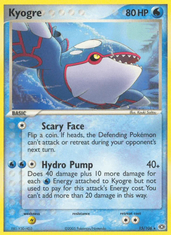 15, EX: Emerald, Lightning[×2], Normal, Rare, Water Kyogre (15/106) [EX: Emerald] - Trading Card World