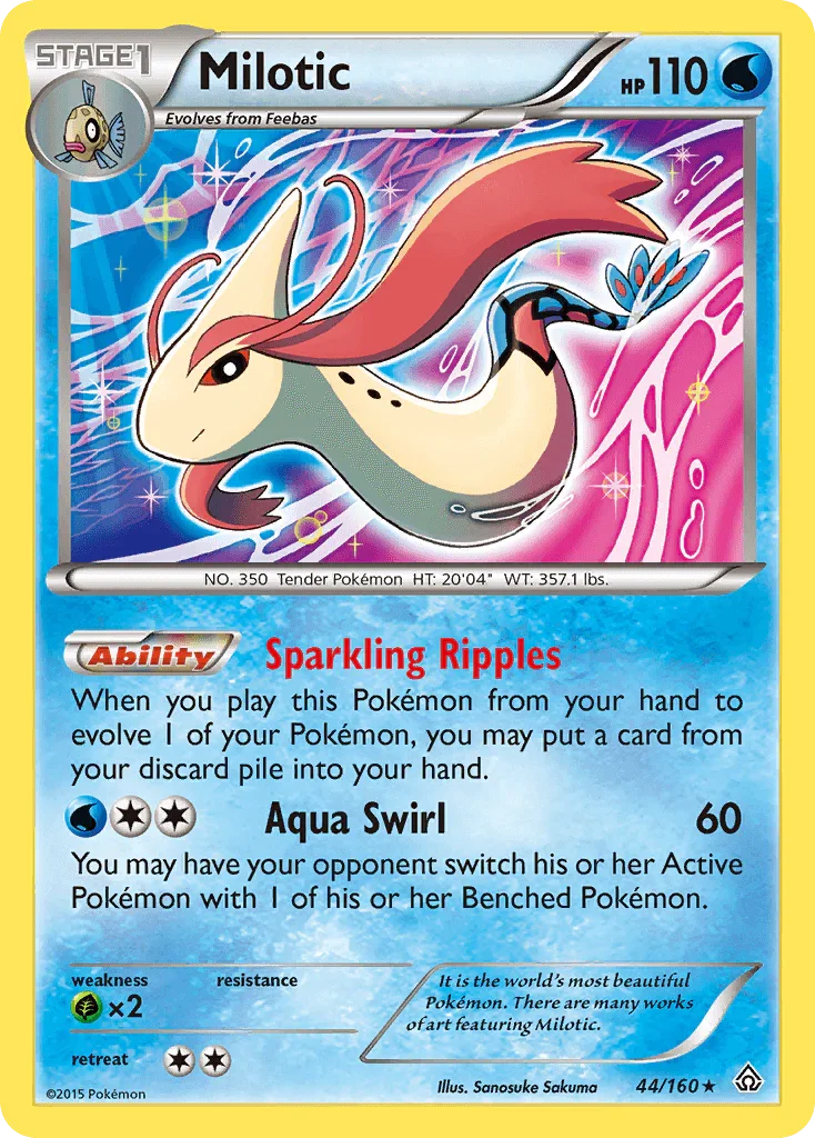 44, Grass[×2], Holo Rare, Holofoil, Reverse Holofoil, Water, XY: Primal Clash Milotic (44/160) [XY: Primal Clash] - Trading Card World