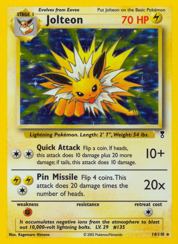 14, Fighting[×2], Holo Rare, Holofoil, Legendary Collection, Lightning, Reverse Holofoil Jolteon (14/110) [Legendary Collection] - Trading Card World