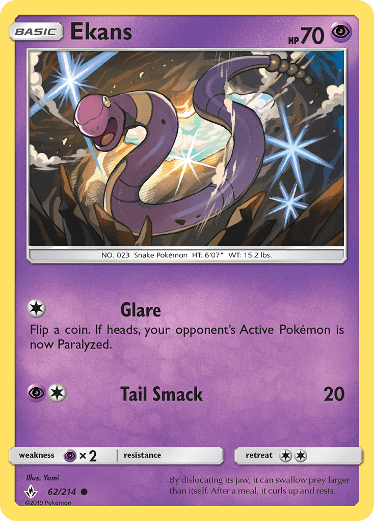 62, Common, Normal, Psychic, Psychic[×2], Reverse Holofoil, Sun & Moon: Unbroken Bonds Ekans (62/214) [Sun & Moon: Unbroken Bonds] - Trading Card World