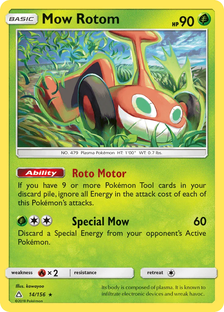 14, Fire[×2], Grass, Normal, Rare, Reverse Holofoil, Sun & Moon: Ultra Prism Mow Rotom (14/156) [Sun & Moon: Ultra Prism] - Trading Card World