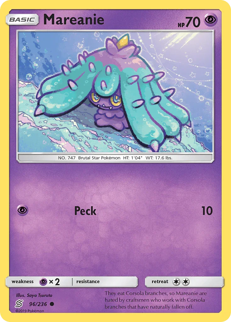 96, Common, Normal, Psychic, Psychic[×2], Reverse Holofoil, Sun & Moon: Unified Minds Mareanie (96/236) [Sun & Moon: Unified Minds] - Trading Card World