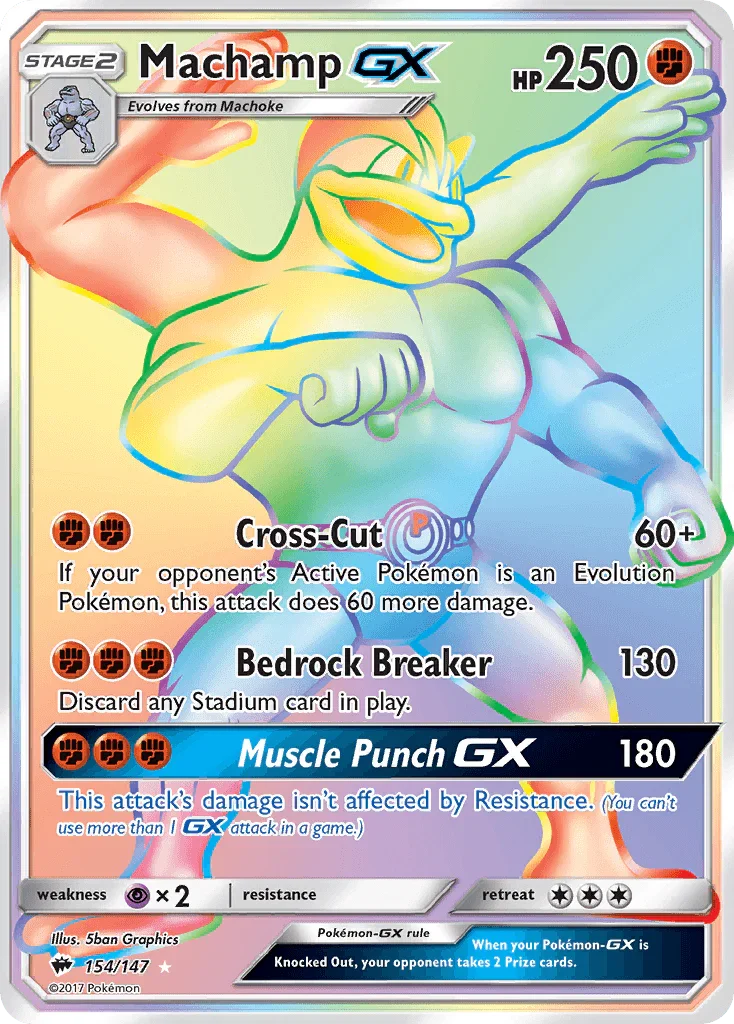 154, Fighting, Holofoil, Psychic[×2], Secret Rare, Sun & Moon: Burning Shadows Machamp GX (154/147) [Sun & Moon: Burning Shadows] - Trading Card World