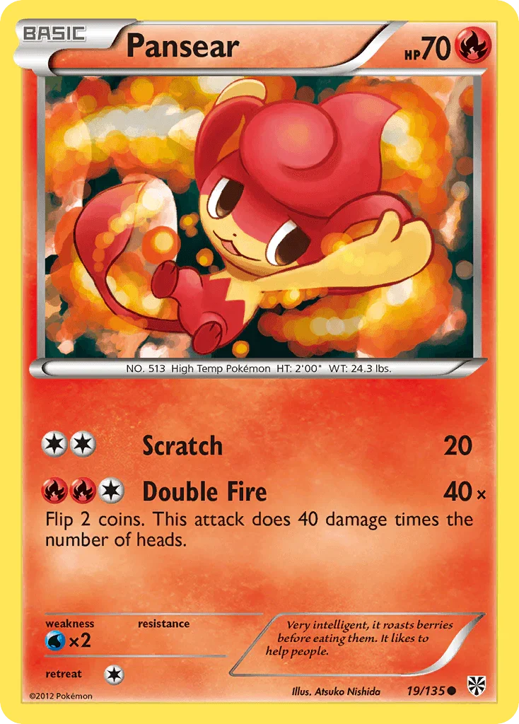 19, Black & White: Plasma Storm, Common, Fire, Normal, Reverse Holofoil, Water[×2] Pansear (19/135) [Black & White: Plasma Storm] - Trading Card World