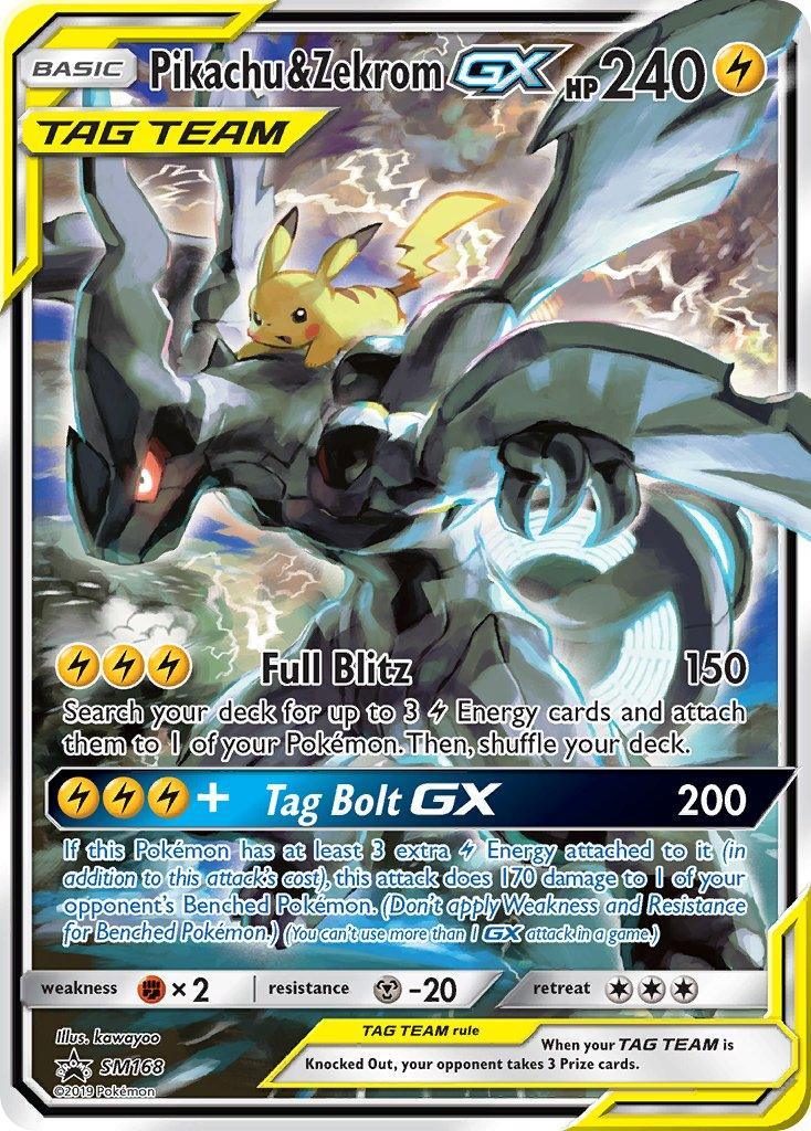 Black Star Promo, Fighting[×2], Holofoil, Lightning, Metal[-20], SM168, Sun & Moon: Black Star Promos Pikachu & Zekrom GX (SM168) [Sun & Moon: Black Star Promos] - Trading Card World