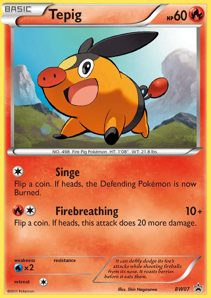 Black & White: Black Star Promos, Black Star Promo, BW07, Fire, Holofoil, Water[×2] Tepig (BW07) [Black & White: Black Star Promos] - Trading Card World