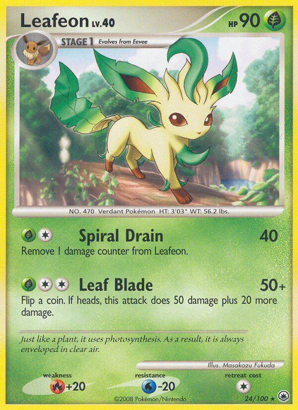 24, Diamond & Pearl: Majestic Dawn, Fire[+20], Grass, Holo Rare, Holofoil, Water[-20] Leafeon (24/100) (Theme Deck Exclusive) [Diamond & Pearl: Majestic Dawn] - Trading Card World