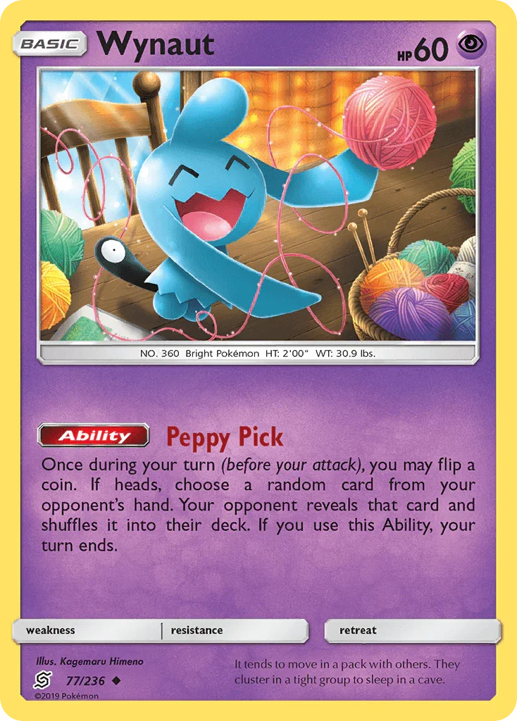 77, Normal, Psychic, Reverse Holofoil, Sun & Moon: Unified Minds, Uncommon Wynaut (77/236) [Sun & Moon: Unified Minds] - Trading Card World