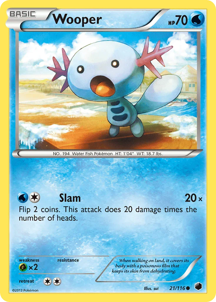 21, Black & White: Plasma Freeze, Common, Grass[×2], Normal, Reverse Holofoil, Water Wooper (21/116) [Black & White: Plasma Freeze] - Trading Card World