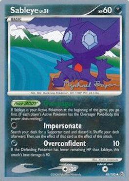 48, Colorless[-20], Darkness, Normal, Uncommon, World Championships 2010 Sableye LV.31 (48/100) (Happy Luck - Mychael Bryan) [World Championships 2010] - Trading Card World