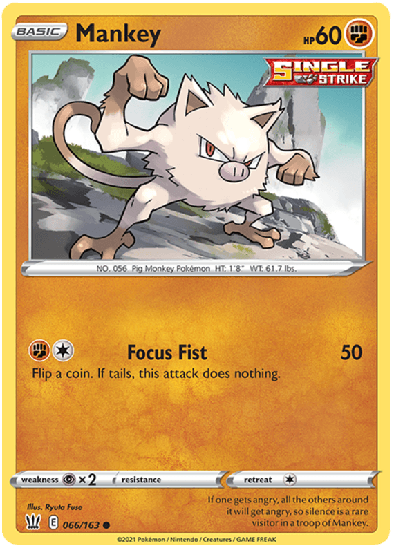 066, Common, Fighting, Normal, Psychic[x2], Reverse Holofoil, Sword & Shield: Battle Styles Mankey (066/163) [Sword & Shield: Battle Styles] - Trading Card World