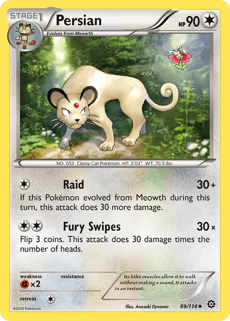 89, Colorless, Fighting[×2], Normal, Reverse Holofoil, Uncommon, XY: Steam Siege Persian (89/114) [XY: Steam Siege] - Trading Card World
