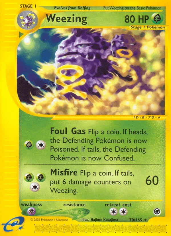 70, Expedition: Base Set, Grass, Normal, Psychic[×2], Rare, Reverse Holofoil Weezing (70/165) [Expedition: Base Set] - Trading Card World