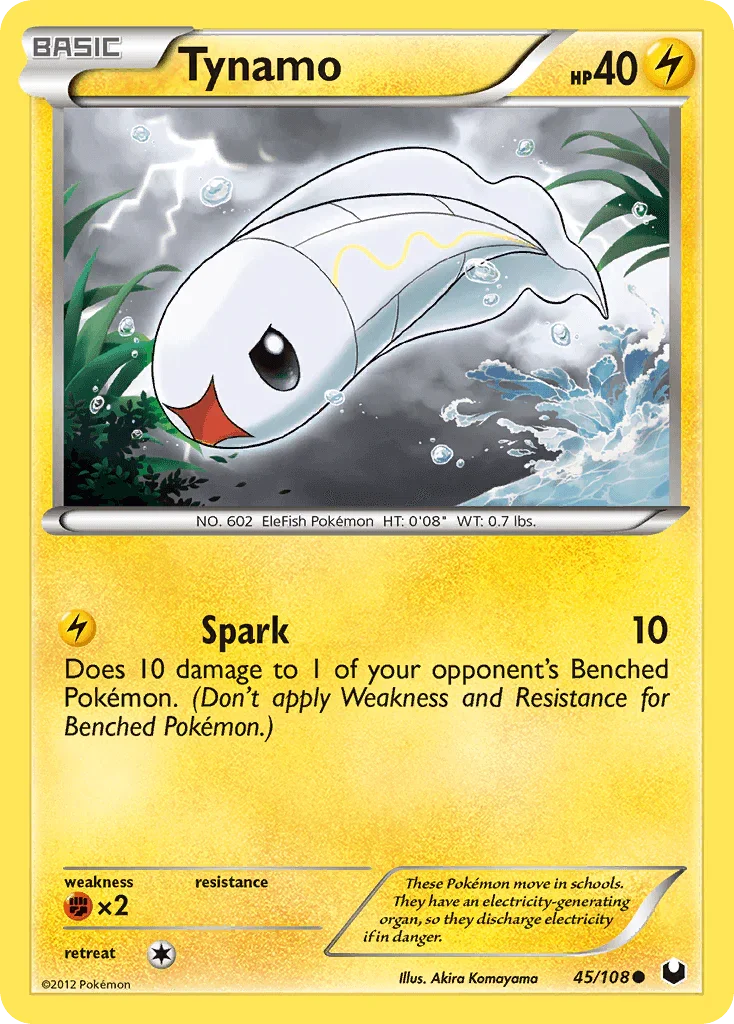 45, Black & White: Dark Explorers, Common, Fighting[×2], Lightning, Normal, Reverse Holofoil Tynamo (45/108) [Black & White: Dark Explorers] - Trading Card World
