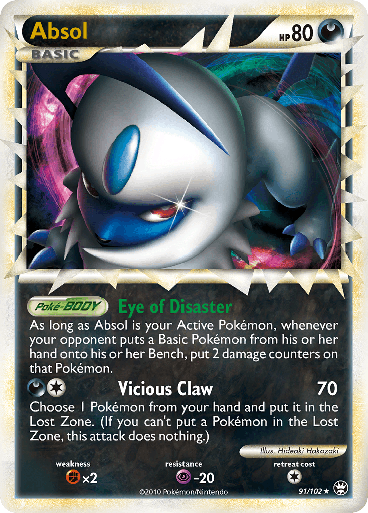 91, Darkness, Fighting[×2], HeartGold & SoulSilver: Triumphant, Holofoil, Psychic[-20], Ultra Rare Absol (91/102) [HeartGold & SoulSilver: Triumphant] - Trading Card World