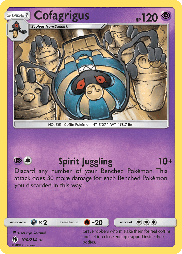 100, Darkness[×2], Fighting[-20], Normal, Psychic, Rare, Reverse Holofoil, Sun & Moon: Lost Thunder Cofagrigus (100/214) [Sun & Moon: Lost Thunder] - Trading Card World
