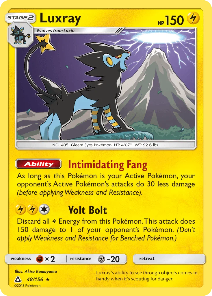 48, Fighting[×2], Holo Rare, Holofoil, Lightning, Metal[-20], Reverse Holofoil, Sun & Moon: Ultra Prism Luxray (48/156) [Sun & Moon: Ultra Prism] - Trading Card World
