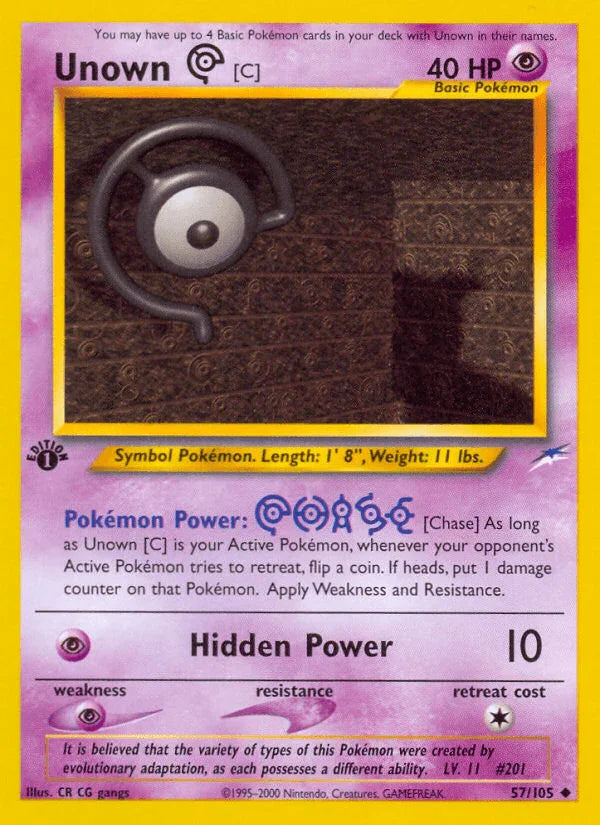 1st Edition Normal, 57, Neo Destiny 1st Edition, Psychic, Psychic[×2], Uncommon Unown [C] (57/105) [Neo Destiny 1st Edition] - Trading Card World