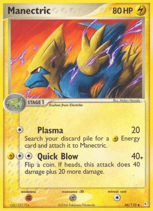 46, EX: Holon Phantoms, Fighting[×2], Lightning, Metal[-30], Normal, Uncommon Manectric (46/110) [EX: Holon Phantoms] - Trading Card World