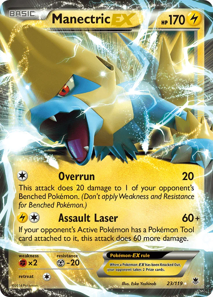 23, Fighting[×2], Holofoil, Lightning, Metal[-20], Ultra Rare, XY: Phantom Forces Manectric EX (23/119) [XY: Phantom Forces] - Trading Card World