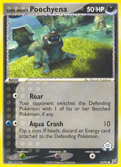 55, Common, Darkness, EX: Team Magma vs Team Aqua, Grass[×2], Normal, Psychic[-30], Reverse Holofoil Team Aqua's Poochyena (55/95) [EX: Team Magma vs Team Aqua] - Trading Card World